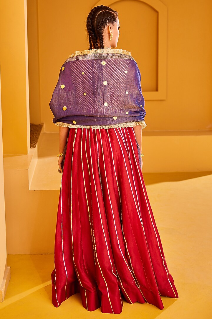 Maroon Chanderi Embellished Wedding Anarkali Set by PRATIBHA SULTANIA at Pernia's Pop Up Shop