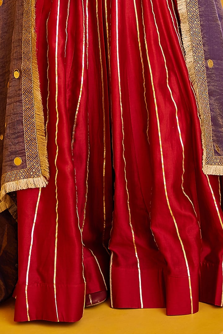 Maroon Chanderi Embellished Wedding Anarkali Set by PRATIBHA SULTANIA at Pernia's Pop Up Shop