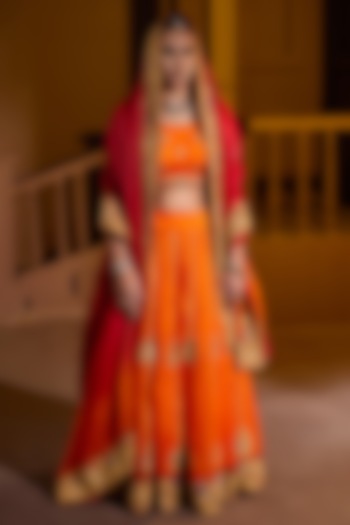 Orange Organza Hand Embellished Bridal Lehenga Set by PRATIBHA SULTANIA at Pernia's Pop Up Shop