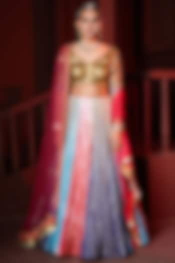 Multi-Colored Satin Paneled Wedding Lehenga Set by PRATIBHA SULTANIA at Pernia's Pop Up Shop