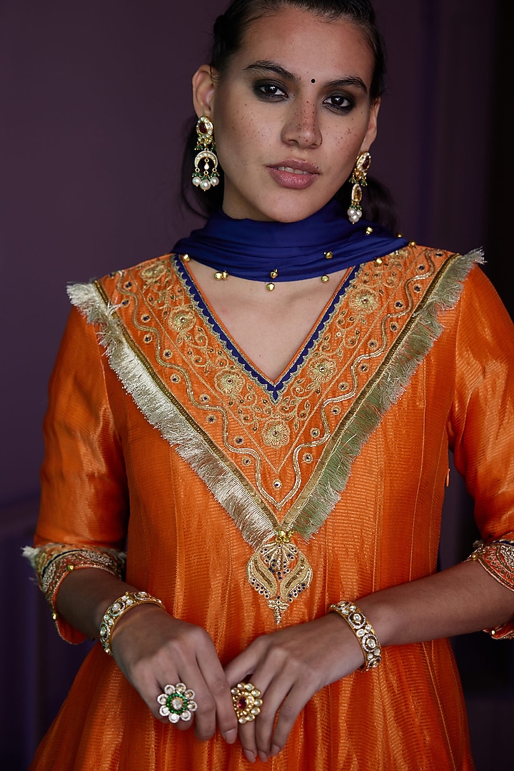 Orange Chanderi Embellished Kurta Set by PRATIBHA SULTANIA at Pernia's Pop Up Shop