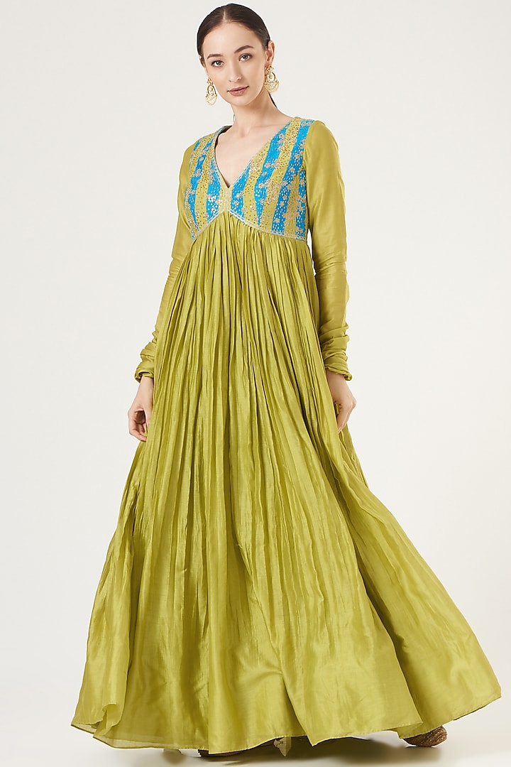 Green Embellished Anarkali by PRATIBHA SULTANIA