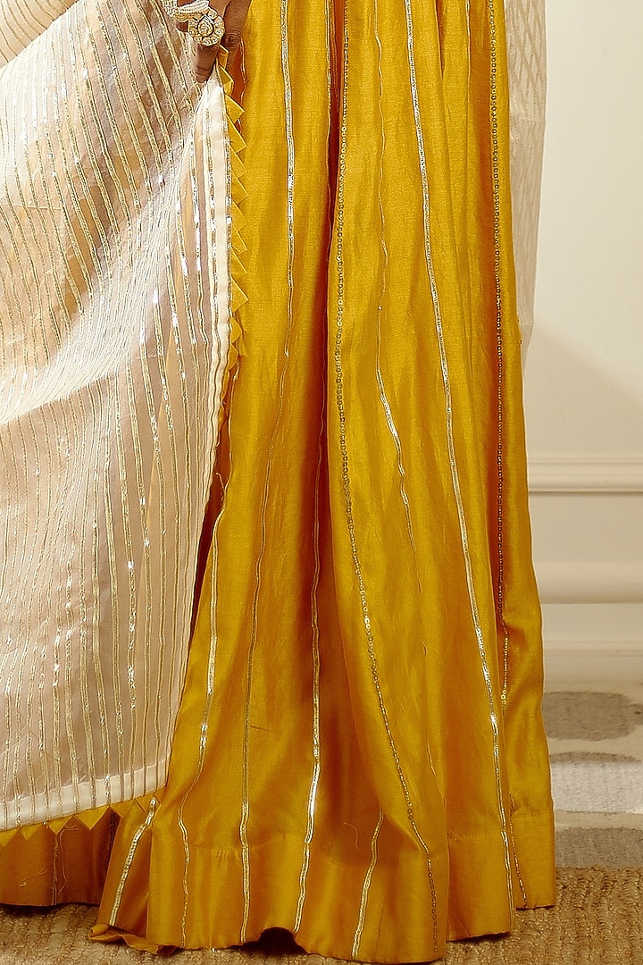 Crimson Yellow Hand & Machine Embroidered Wedding Anarkali Set by PRATIBHA SULTANIA at Pernia's Pop Up Shop
