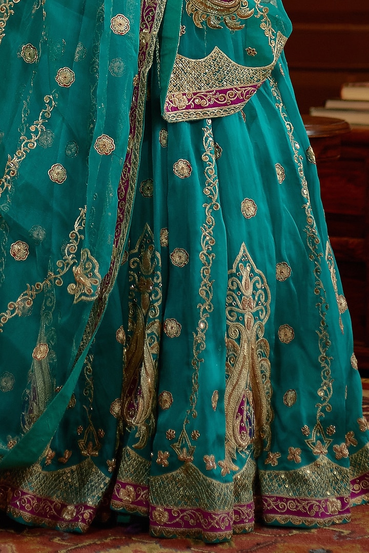 Turquoise Hand Embroidered Bridal Lehenga Set by PRATIBHA SULTANIA at Pernia's Pop Up Shop