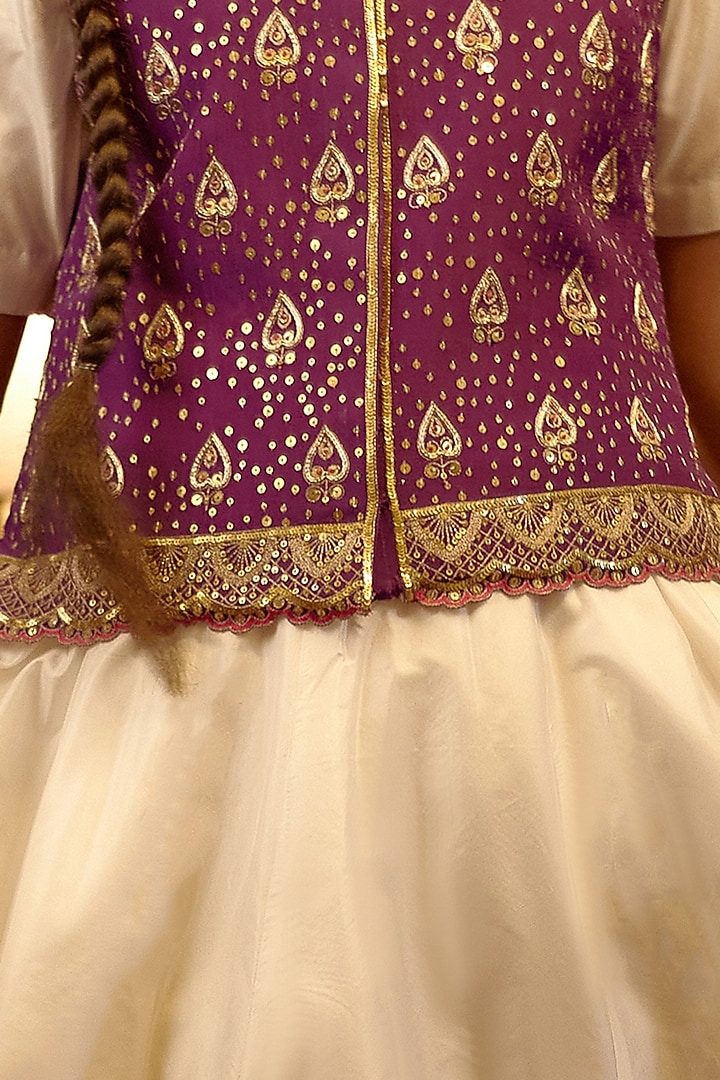 White Satin Wedding Anarkali Set With Dull Violet Jacket by PRATIBHA SULTANIA at Pernia's Pop Up Shop