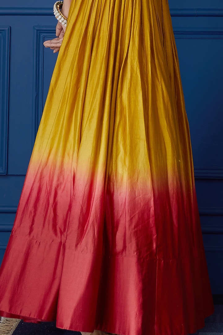 Bloody Red & Mustard Ombre Wedding Lehenga Set by PRATIBHA SULTANIA at Pernia's Pop Up Shop