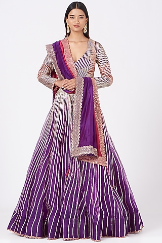 Cadmium Purple Machine Embroidered Lehenga Set by PRATIBHA SULTANIA