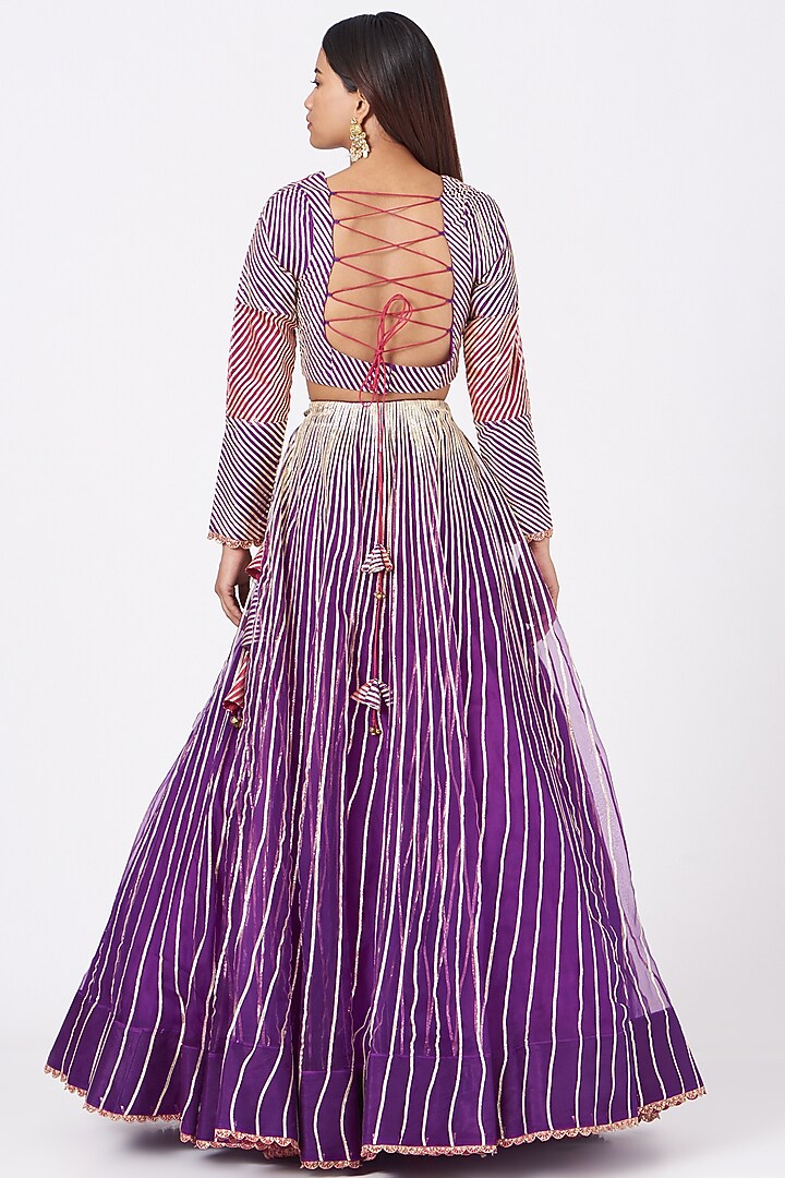 Cadmium Purple Machine Embroidered Wedding Lehenga Set by PRATIBHA SULTANIA at Pernia's Pop Up Shop