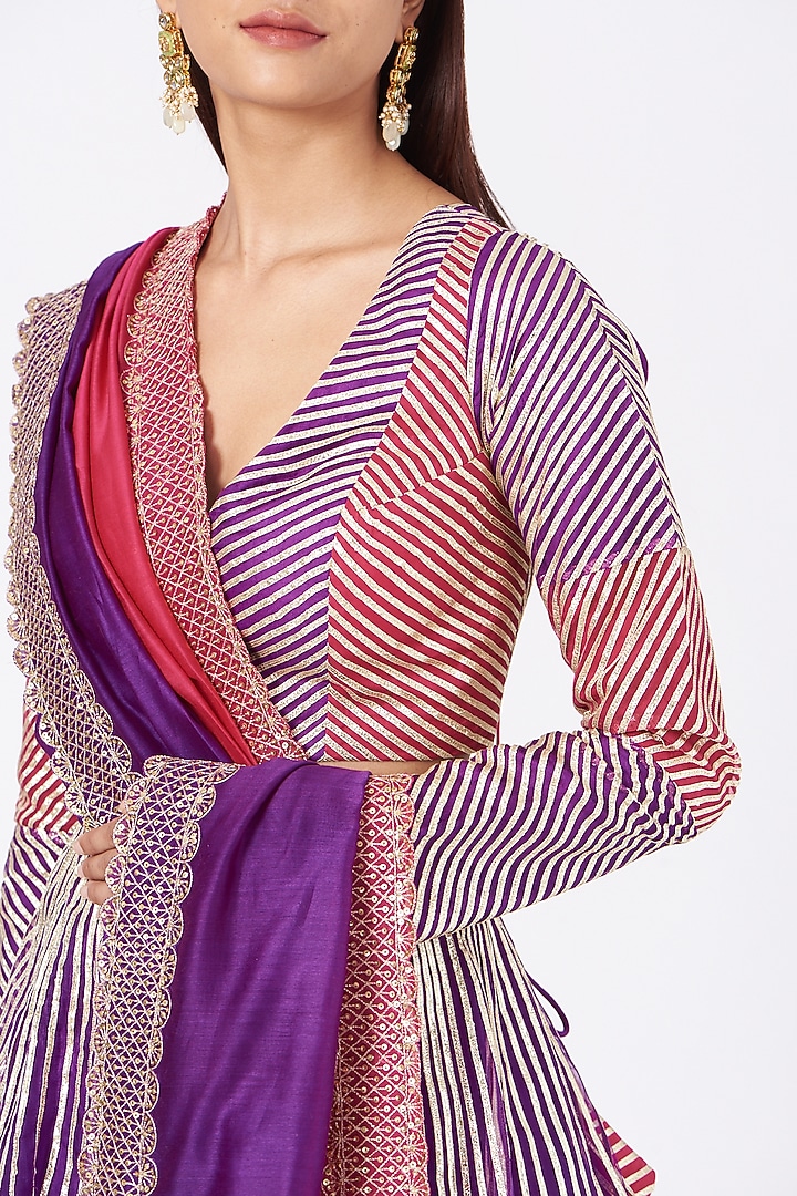 Cadmium Purple Machine Embroidered Wedding Lehenga Set by PRATIBHA SULTANIA at Pernia's Pop Up Shop