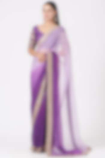 Purple & Lilac Ombre Hand Embellished Saree Set by PRATIBHA SULTANIA