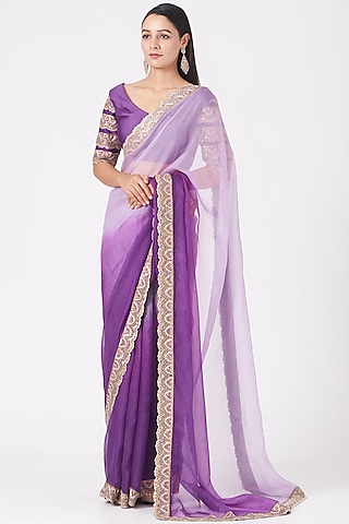 Shop Grape Purple Embellished Saree Set for Women Online from India's  Luxury Designers 2024