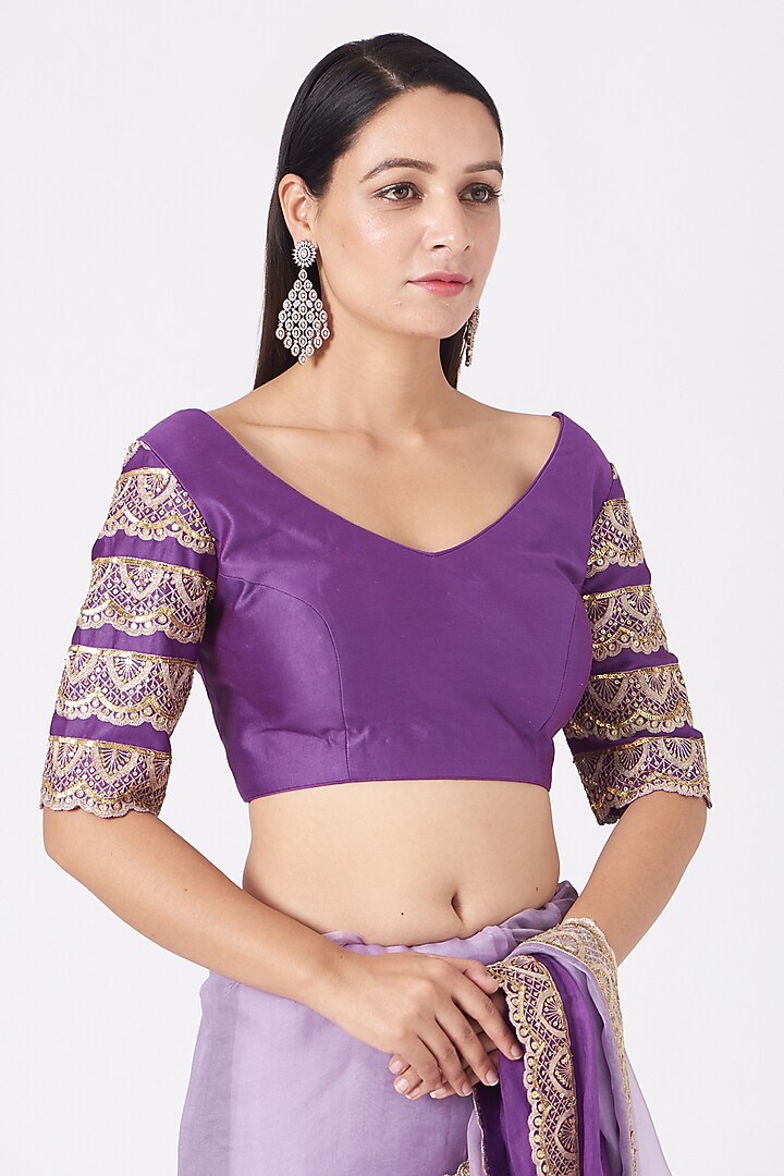 Purple & Lilac Ombre Hand Embellished Wedding Saree Set by PRATIBHA SULTANIA at Pernia's Pop Up Shop