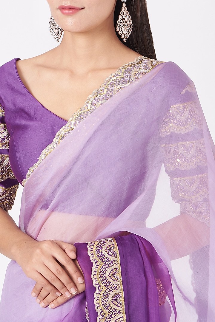 Purple & Lilac Ombre Hand Embellished Wedding Saree Set by PRATIBHA SULTANIA at Pernia's Pop Up Shop