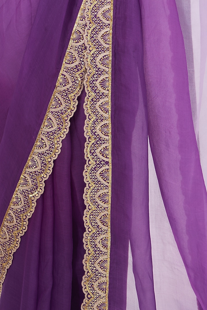 Purple & Lilac Ombre Hand Embellished Wedding Saree Set by PRATIBHA SULTANIA at Pernia's Pop Up Shop