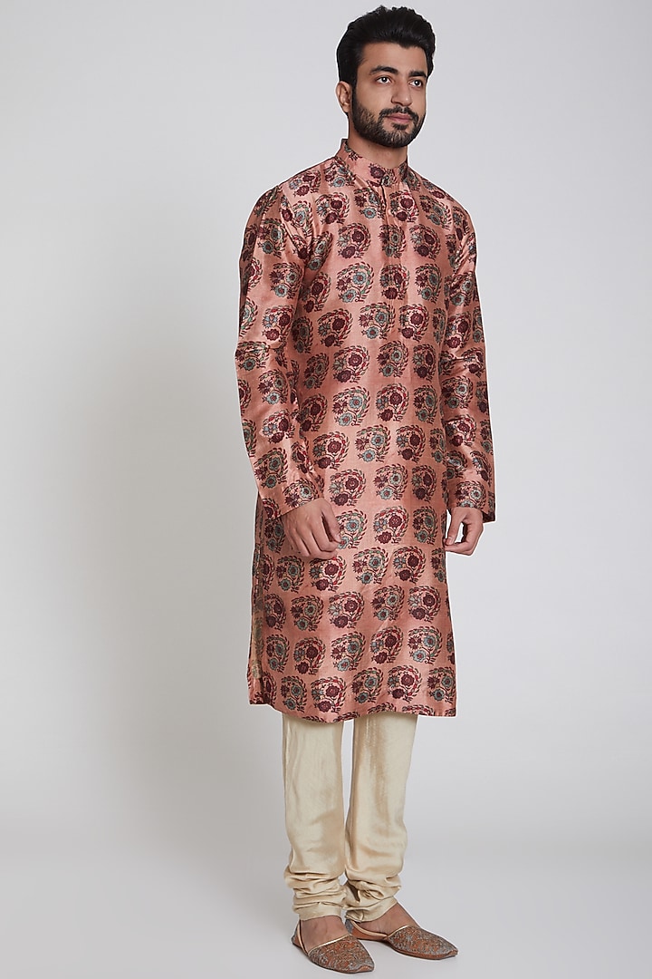 Pink & Ivory Printed Kurta Set by Pranay Baidya Men at Pernia's Pop Up Shop