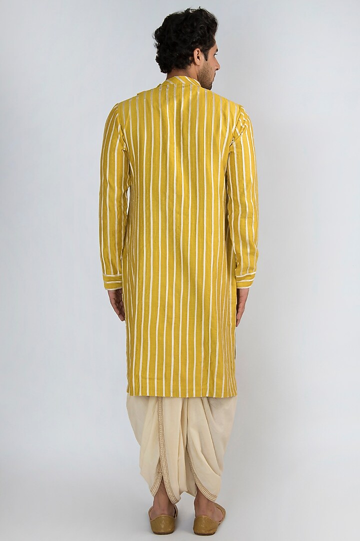 Golden Yellow Embroidered Kurta by Pranay Baidya Men at Pernia's Pop Up Shop