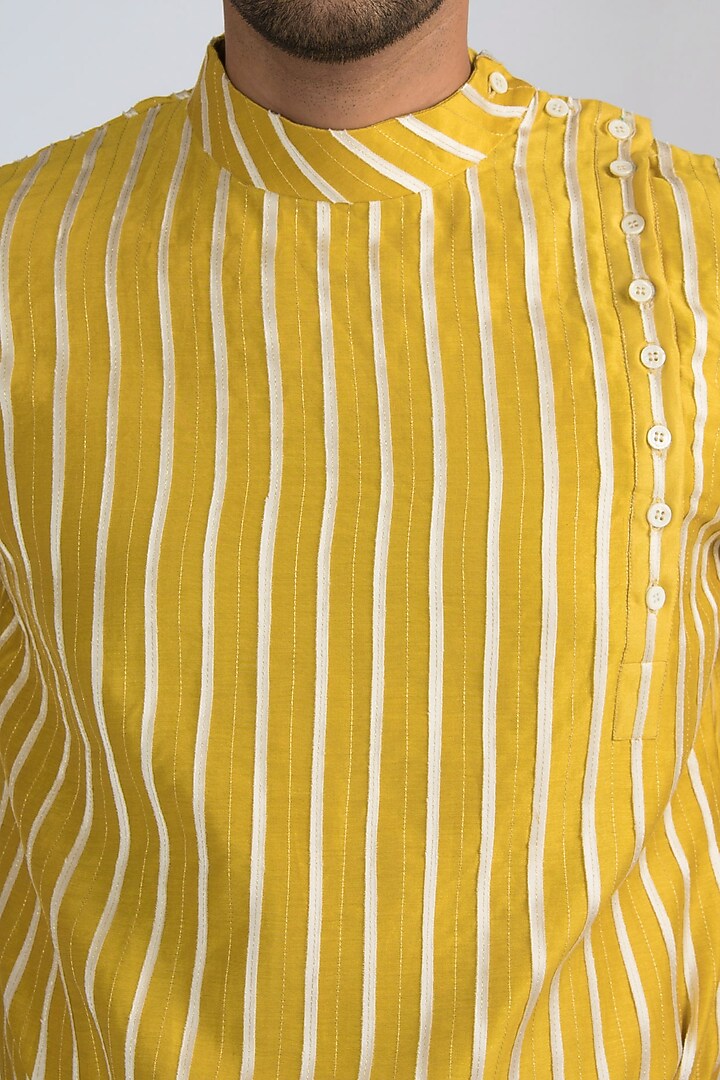 Golden Yellow Embroidered Kurta by Pranay Baidya Men at Pernia's Pop Up Shop