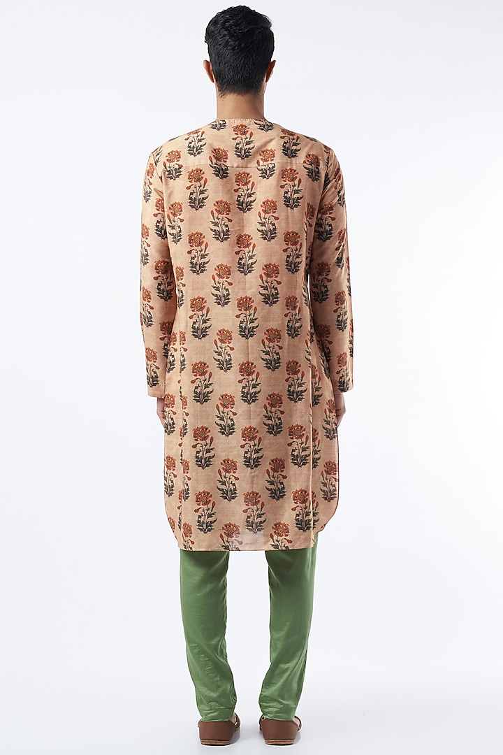 Peach Printed Kurta Set by Pranay Baidya Men at Pernia's Pop Up Shop