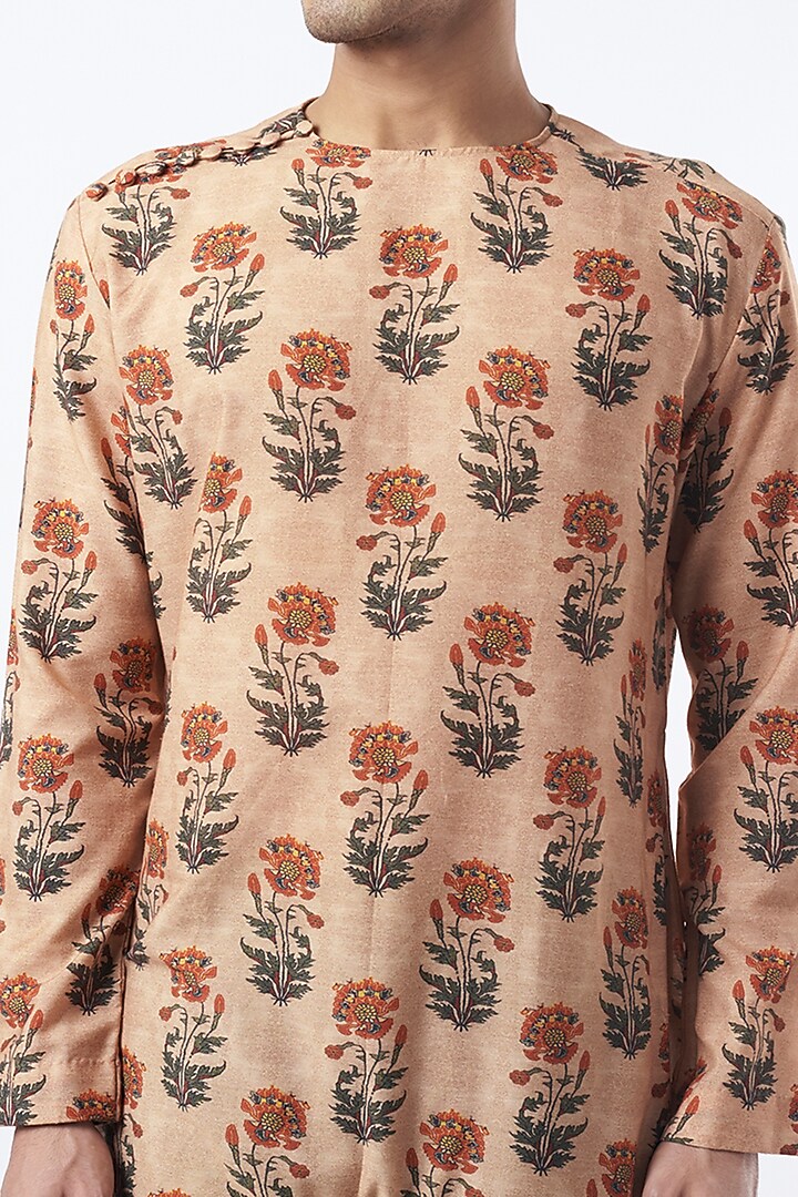 Peach Printed Kurta Set by Pranay Baidya Men at Pernia's Pop Up Shop