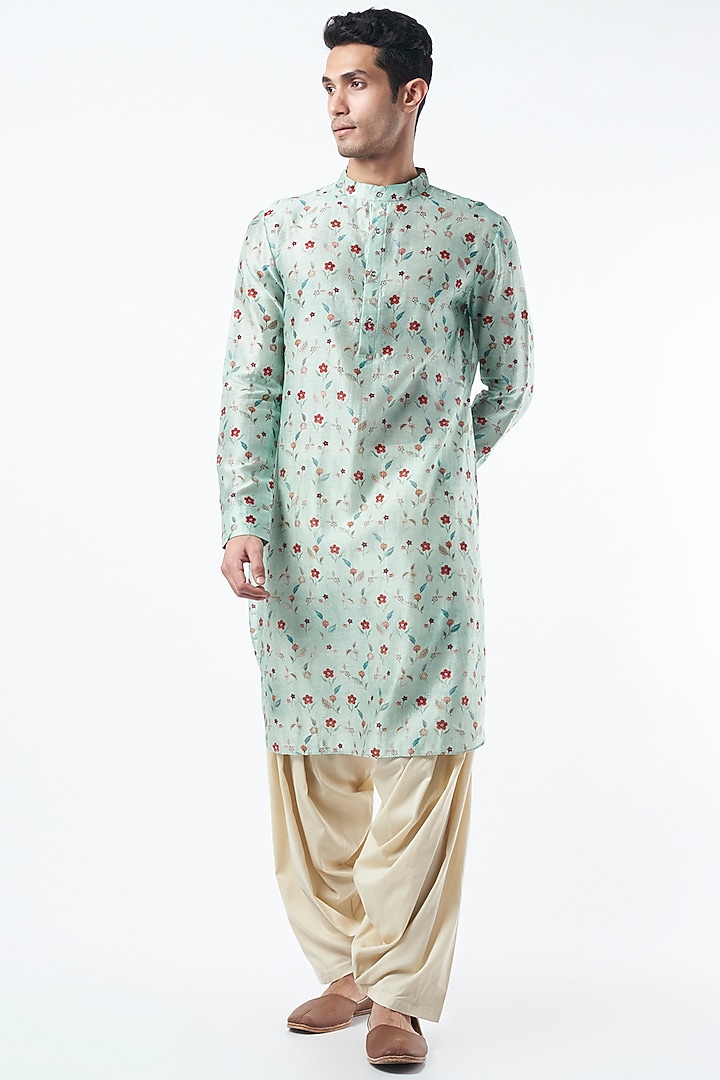 Mint Green Printed Kurta Set by Pranay Baidya Men at Pernia's Pop Up Shop