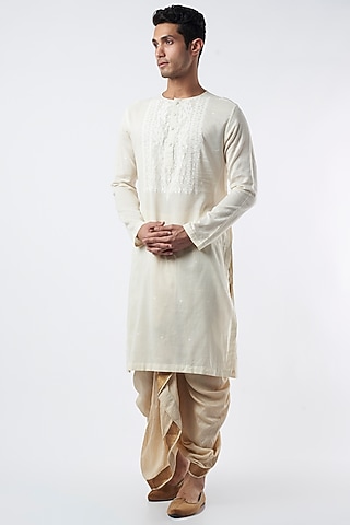 Ivory Cotton Kurta Set by Pranay Baidya Men