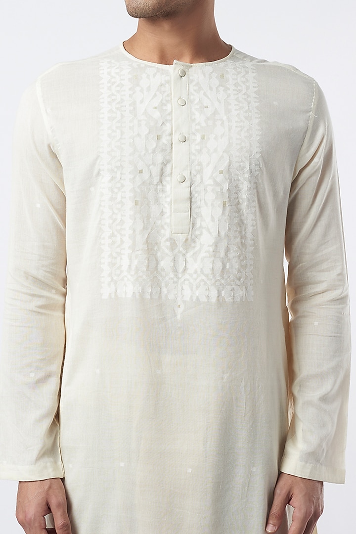 Ivory Cotton Kurta Set by Pranay Baidya Men at Pernia's Pop Up Shop