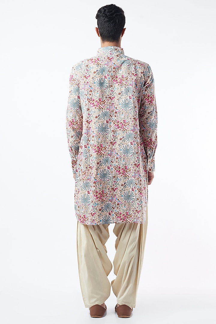 Multi-Coloured Chanderi Printed Kurta Set by Pranay Baidya Men at Pernia's Pop Up Shop