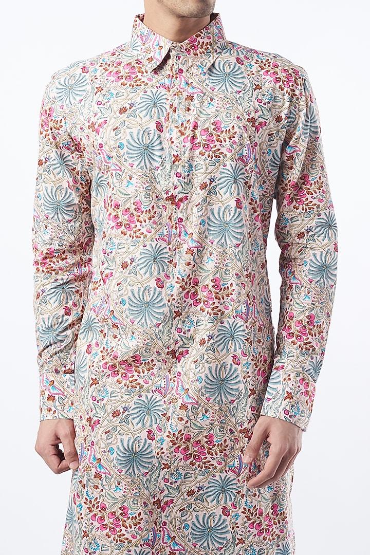 Multi-Coloured Chanderi Printed Kurta Set by Pranay Baidya Men at Pernia's Pop Up Shop