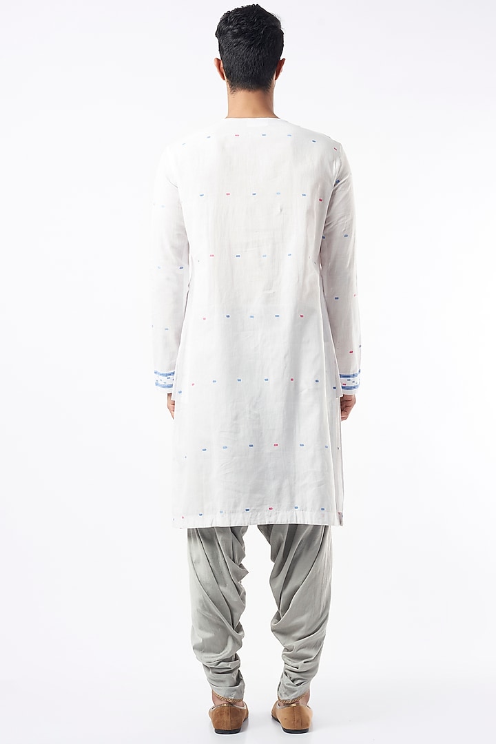White Cotton Jamdani Kurta Set by Pranay Baidya Men at Pernia's Pop Up Shop