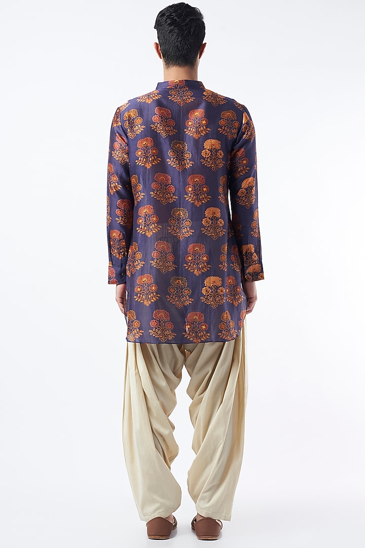Blue Printed Kurta Set by Pranay Baidya Men at Pernia's Pop Up Shop