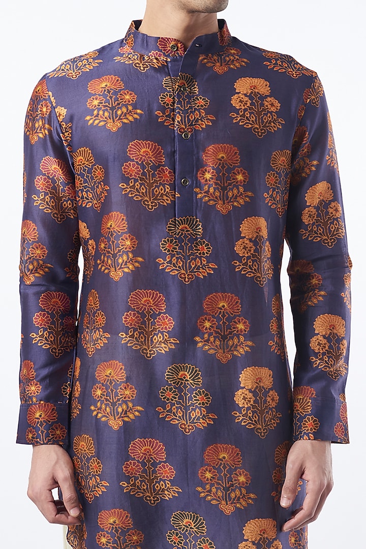 Blue Printed Kurta Set by Pranay Baidya Men at Pernia's Pop Up Shop