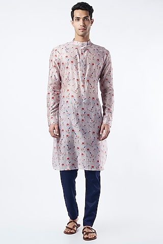 Mauve Printed Kurta Set by Pranay Baidya Men