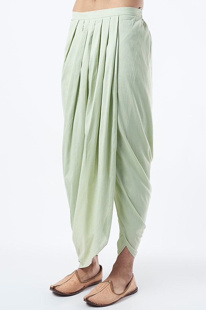 Mint Green Cotton Silk Dhoti Pants by Pranay Baidya Men
