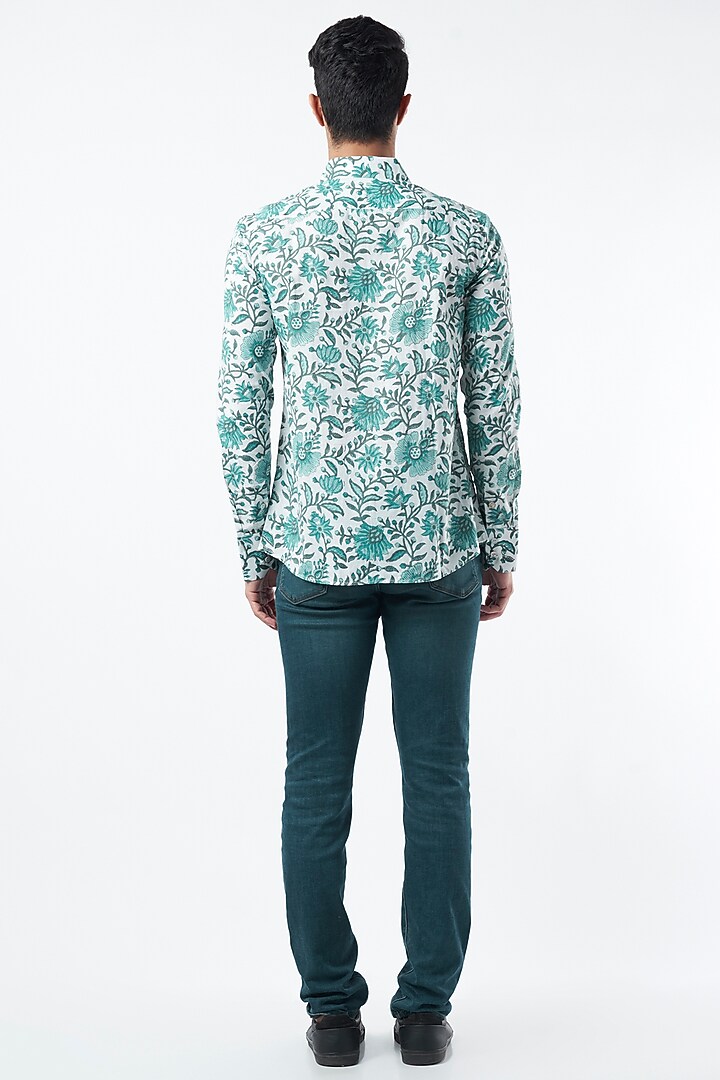 Turquoise Printed Party Wear Shirt by Pranay Baidya Men at Pernia's Pop Up Shop