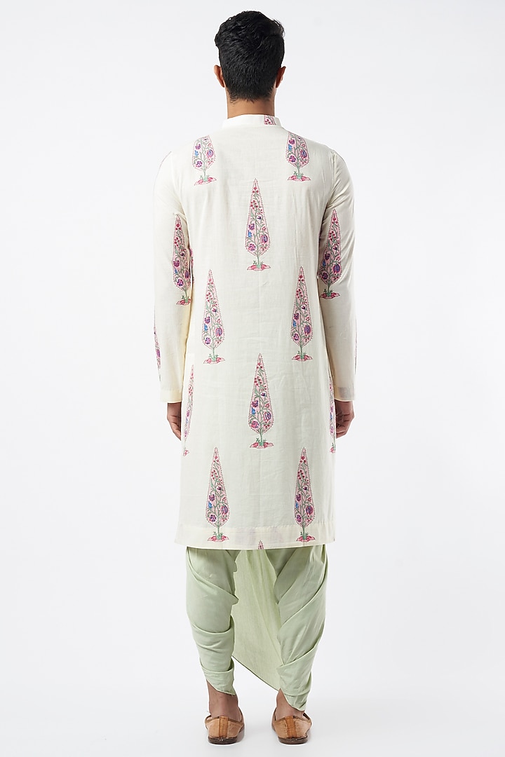 Ivory Cotton Printed Kurta Set by Pranay Baidya Men at Pernia's Pop Up Shop