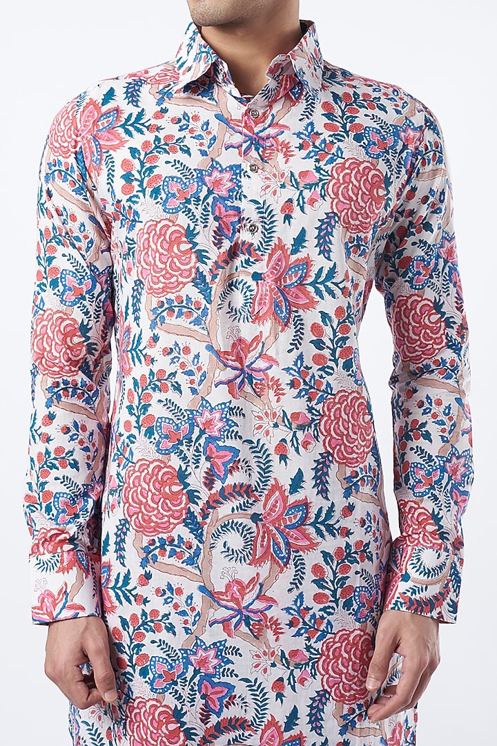 Multi-Coloured Cotton Printed Kurta Set by Pranay Baidya Men at Pernia's Pop Up Shop