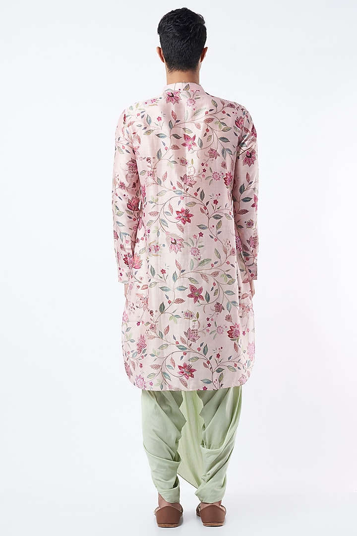 Pink Chanderi Printed Kurta Set by Pranay Baidya Men at Pernia's Pop Up Shop