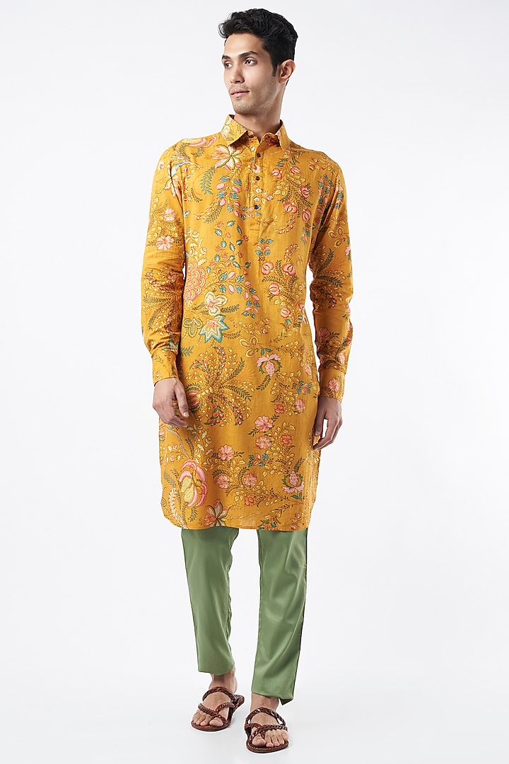 Green Malai Cotton Pants by Pranay Baidya Men