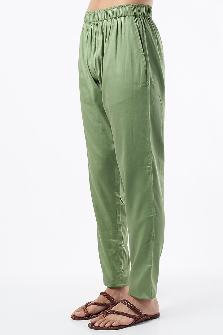 Green Malai Cotton Pants by Pranay Baidya Men at Pernia's Pop Up Shop