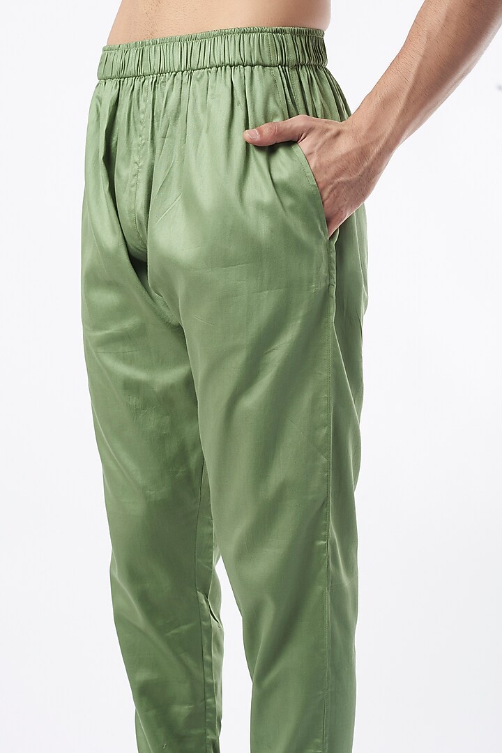Green Malai Cotton Pants by Pranay Baidya Men at Pernia's Pop Up Shop