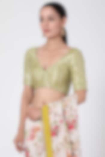 Mint Green Embroidered Blouse by Pranay Baidya