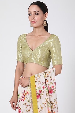 Mint Green Embroidered Blouse by Pranay Baidya