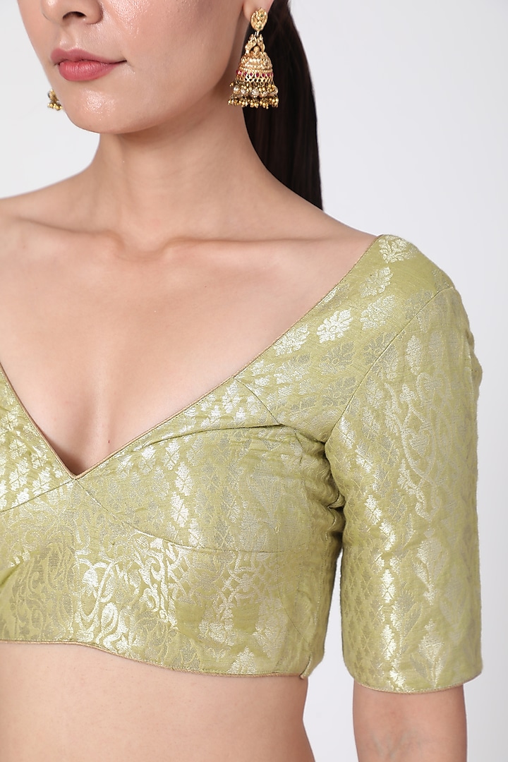 Mint Green Embroidered Blouse by Pranay Baidya at Pernia's Pop Up Shop