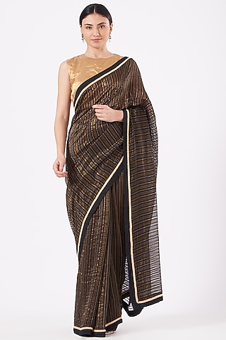 Black Chanderi Saree Set by Pranay Baidya