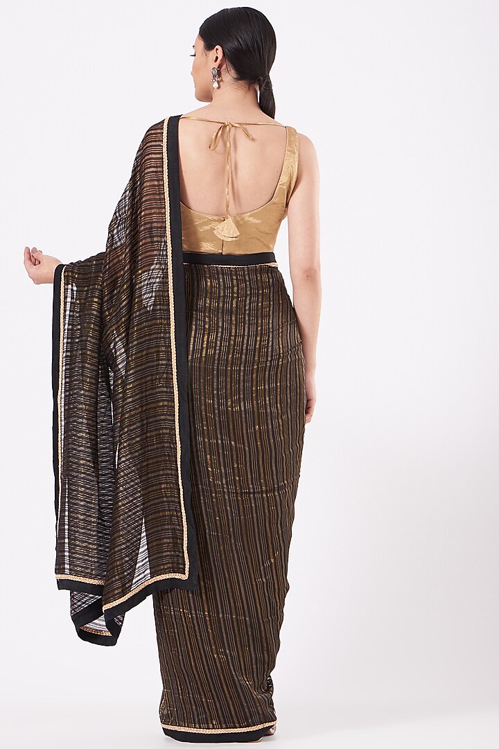 Black Chanderi Party Wear Saree Set by Pranay Baidya at Pernia's Pop Up Shop