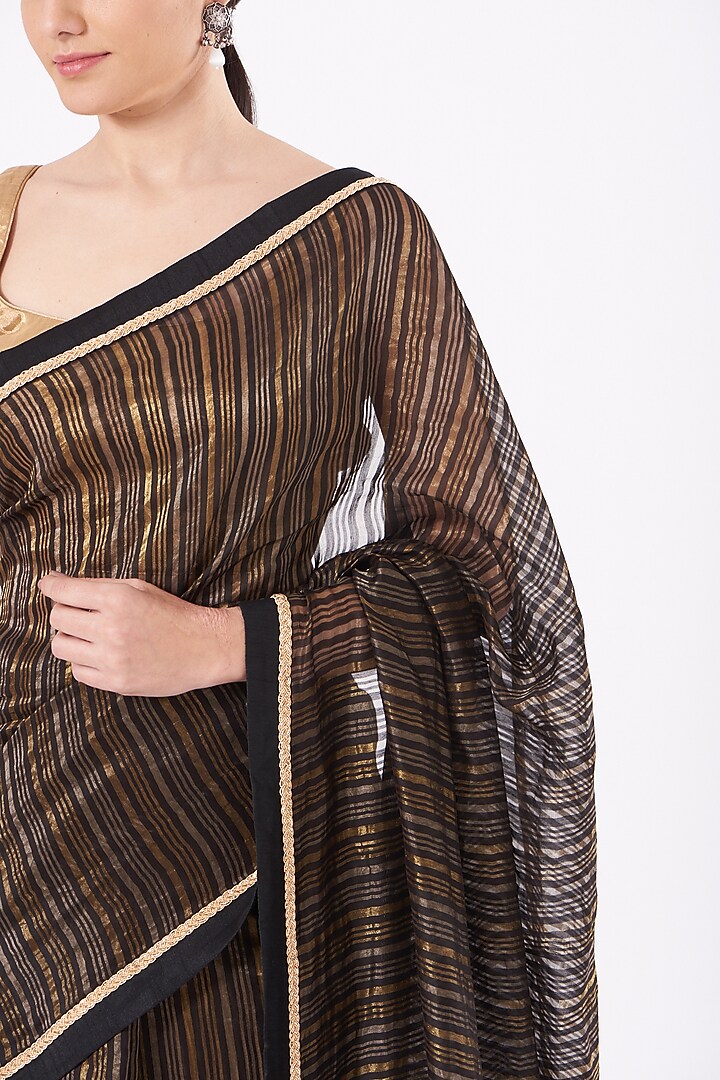 Black Chanderi Party Wear Saree Set by Pranay Baidya at Pernia's Pop Up Shop