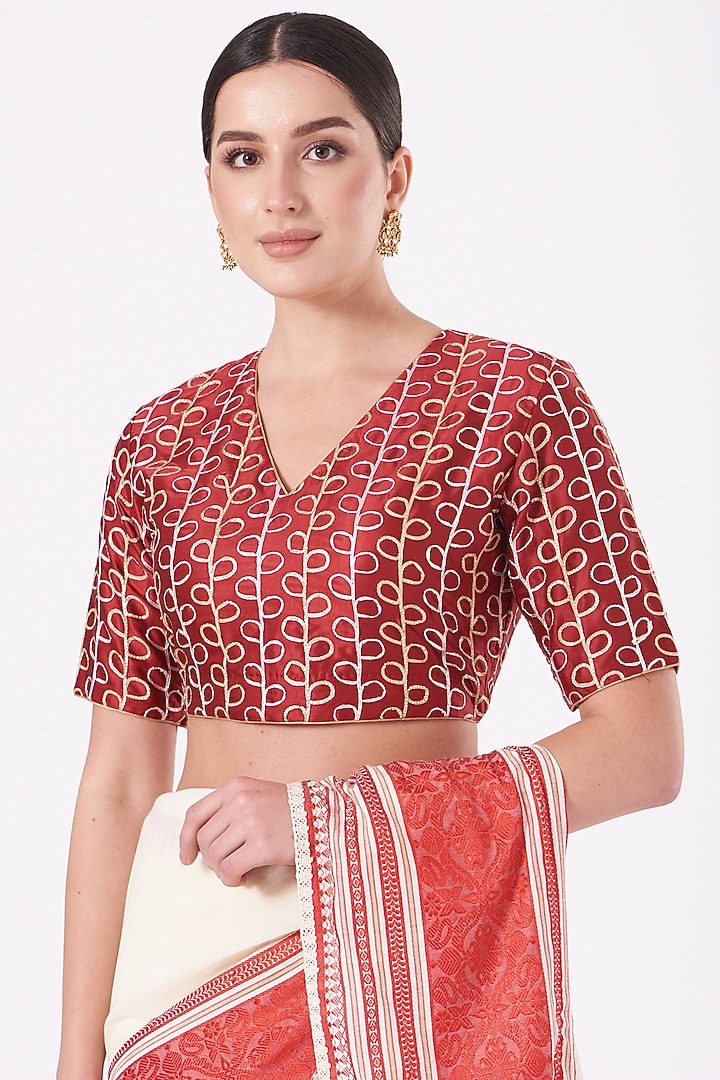 Maroon Gota Patti Blouse by Pranay Baidya at Pernia's Pop Up Shop
