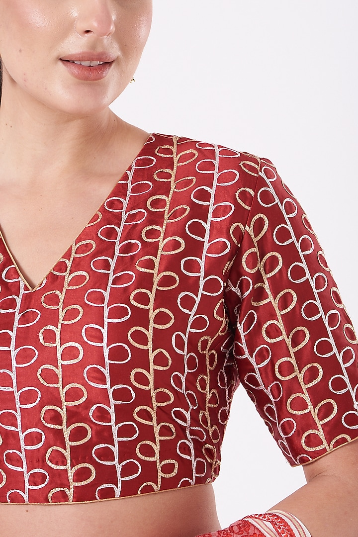 Maroon Gota Patti Blouse by Pranay Baidya at Pernia's Pop Up Shop