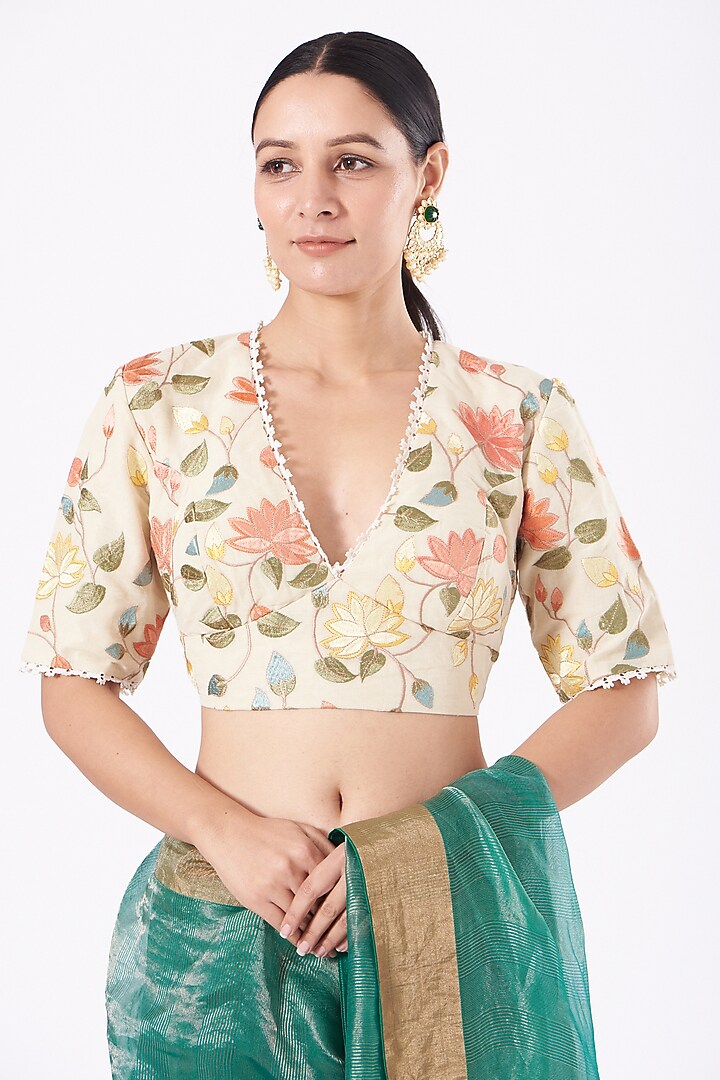 Ivory Embroidered Blouse by Pranay Baidya at Pernia's Pop Up Shop
