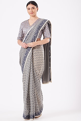 Grey Gota Patti Blouse by Pranay Baidya